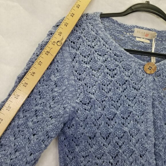 BLARNEY Woolen Mill Open Front Cardigan Women M Cotton Linen Denim Blue Knit NEW - Picture 13 of 14